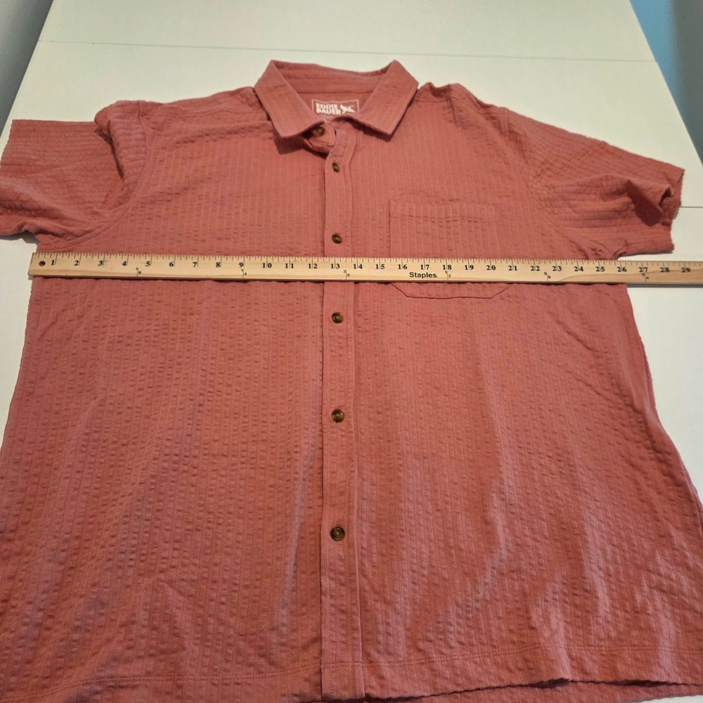 Eddie Bauer Mens Short Sleeve Alderpine Seersucker Shirt XL Dessert Pink - Picture 9 of 10